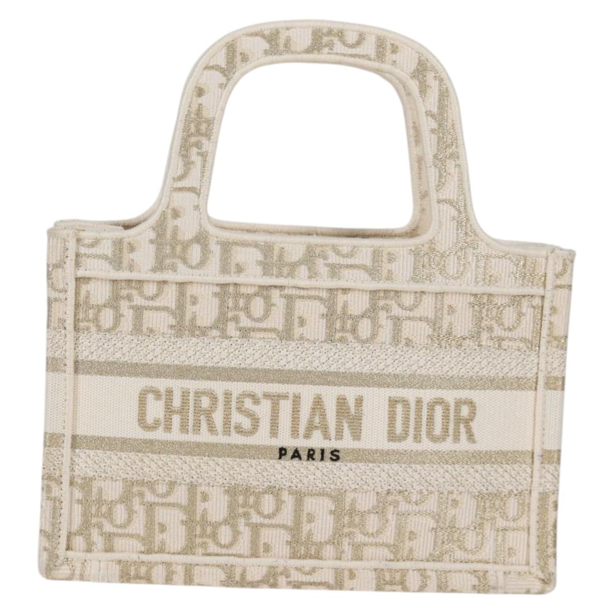 Christian Dior Trotter Canvas Book Tote Hand Bag Canvas White Auth 136735SAM