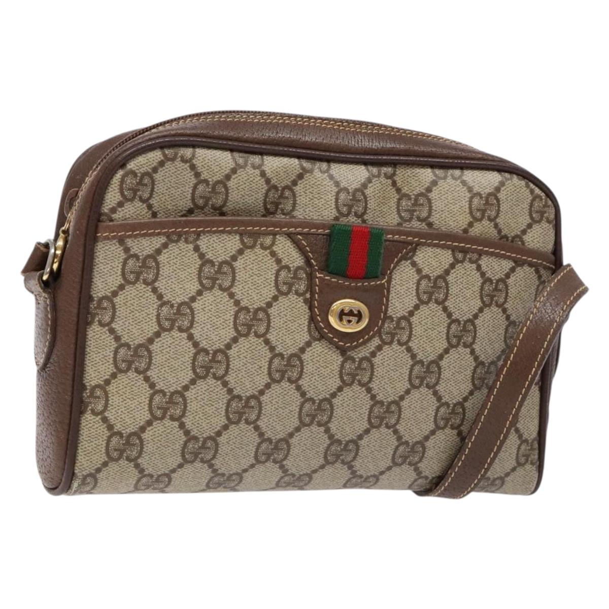 GUCCI GG Supreme Web Sherry Line Bag PVC Beige Gold 116 02 089 Auth 136796