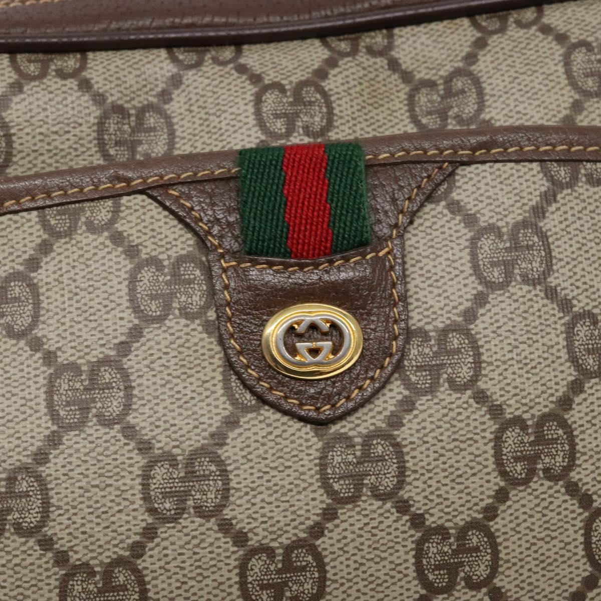 GUCCI GG Supreme Web Sherry Line Bag PVC Beige Gold 116 02 089 Auth 136796