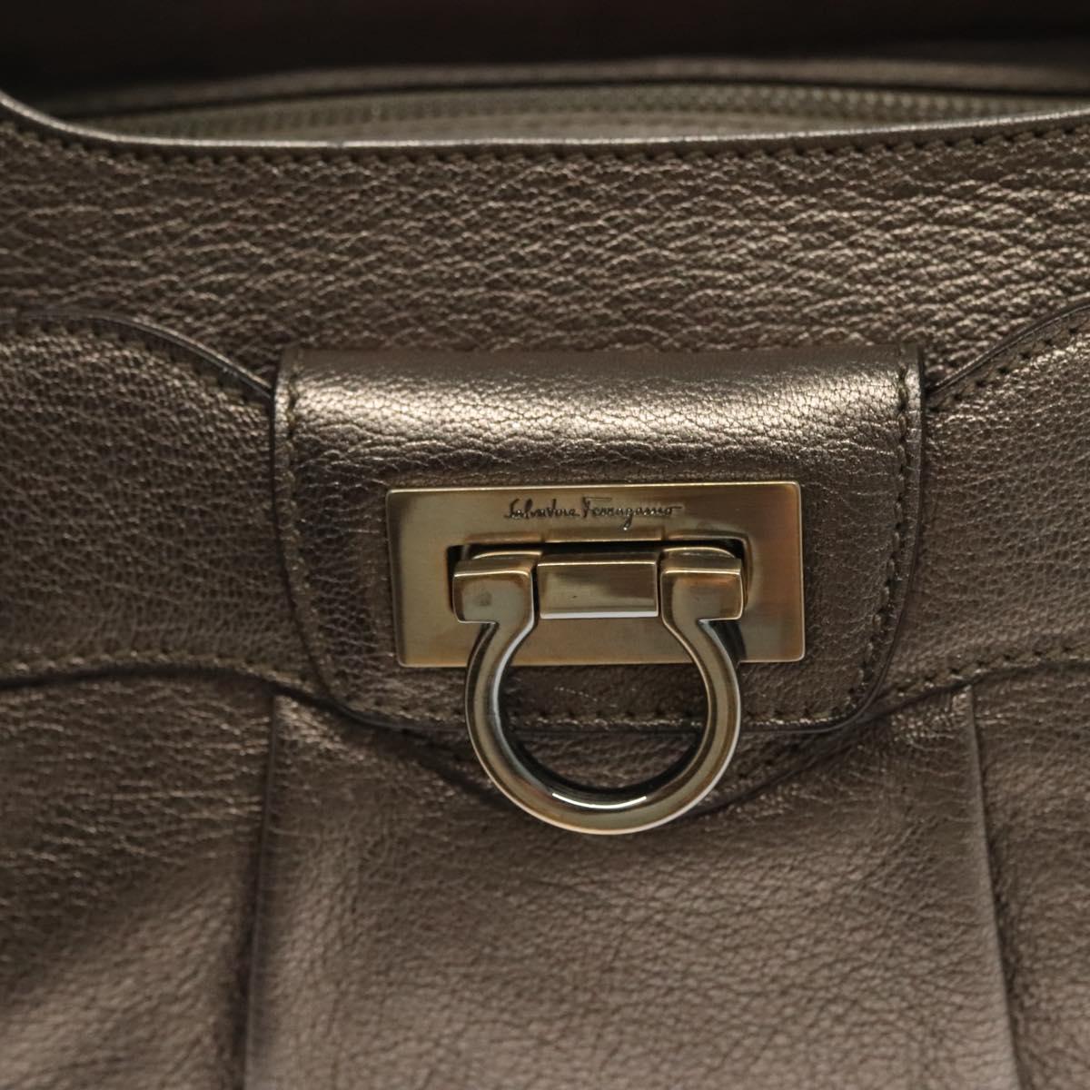 Salvatore Ferragamo Gancini Hand Bag Leather Silver Auth 136801