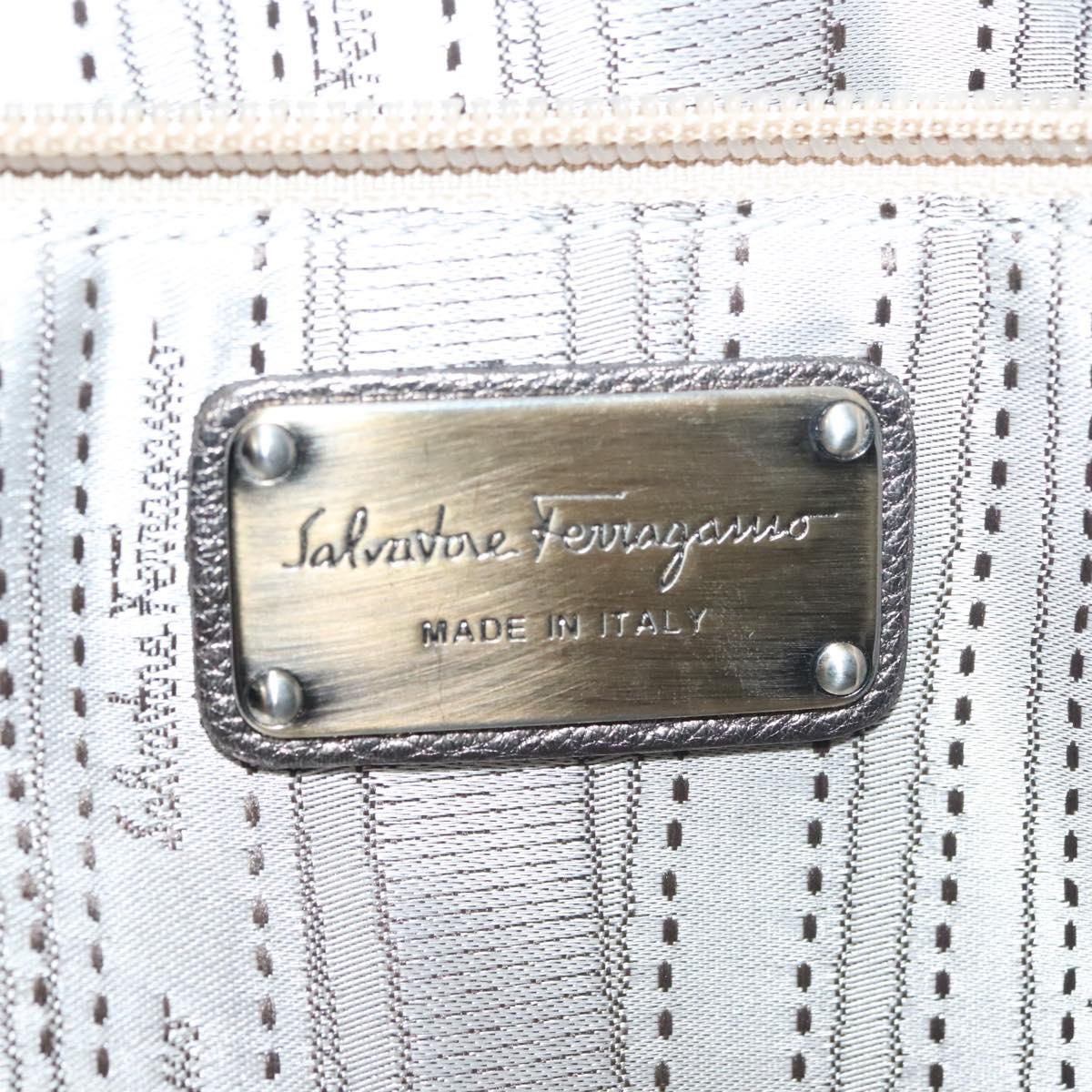 Salvatore Ferragamo Gancini Hand Bag Leather Silver Auth 136801