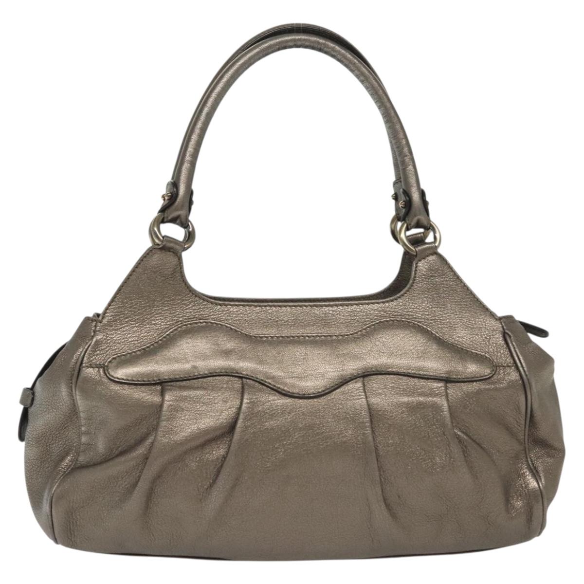 Salvatore Ferragamo Gancini Hand Bag Leather Silver Auth 136801