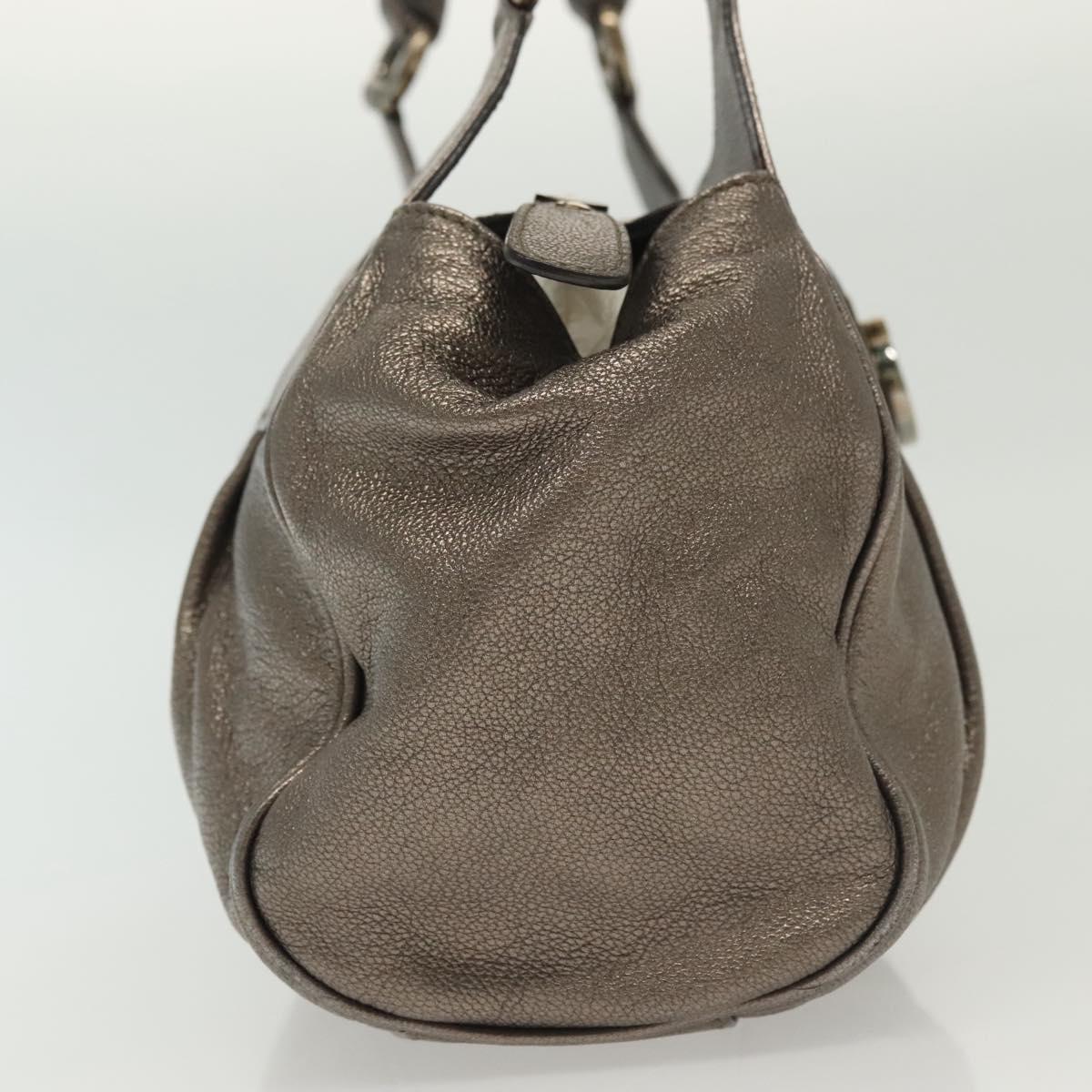 Salvatore Ferragamo Gancini Hand Bag Leather Silver Auth 136801