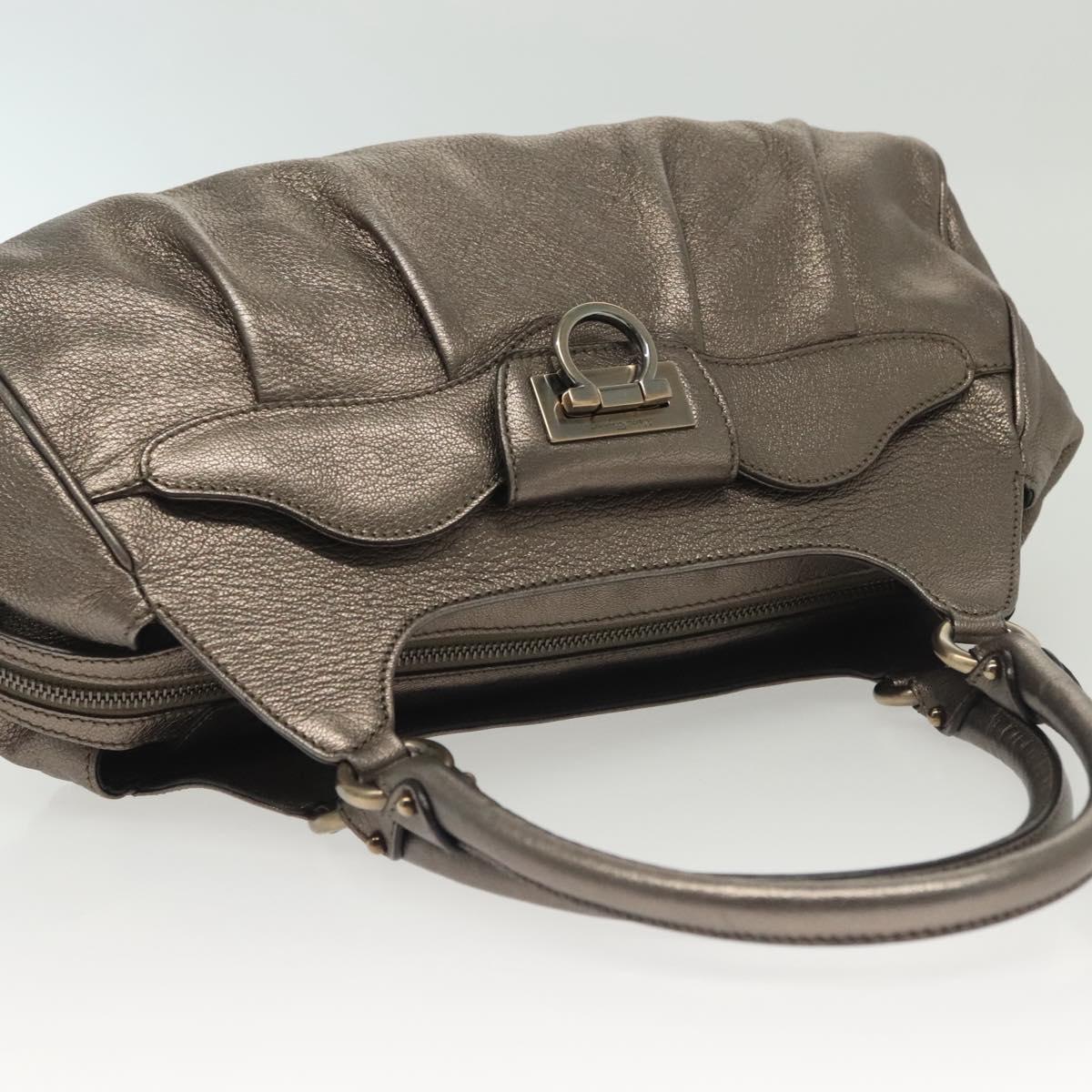 Salvatore Ferragamo Gancini Hand Bag Leather Silver Auth 136801