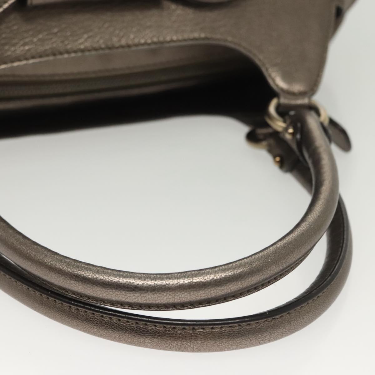 Salvatore Ferragamo Gancini Hand Bag Leather Silver Auth 136801