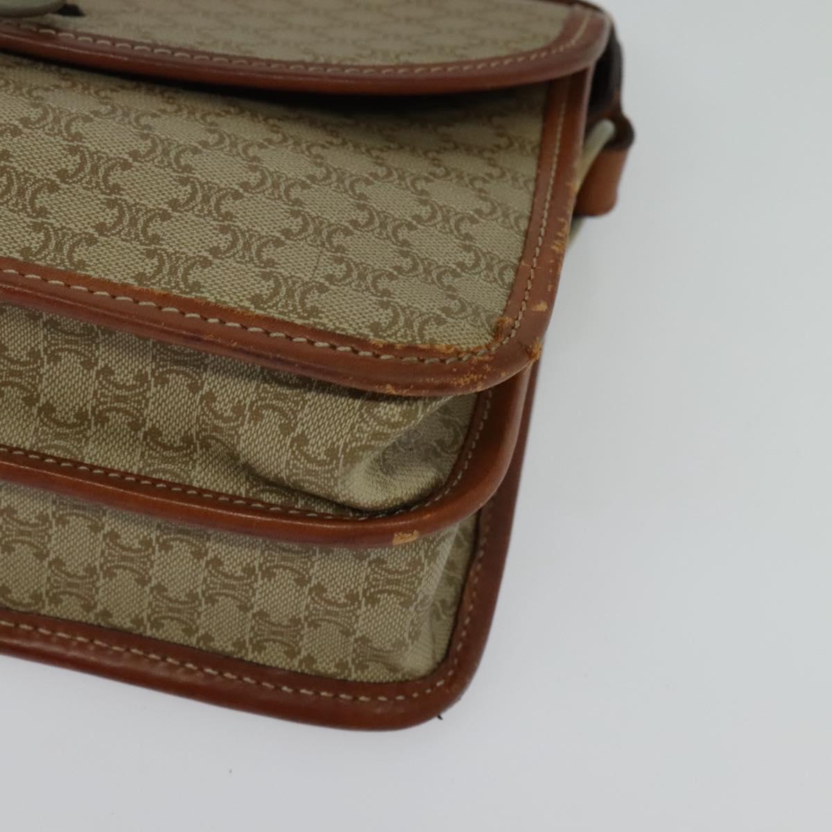 CELINE Macadam Canvas Shoulder Bag PVC Beige Gold Auth 136803