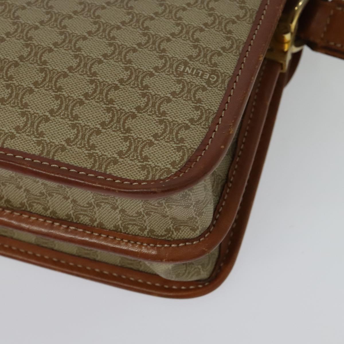 CELINE Macadam Canvas Shoulder Bag PVC Beige Gold Auth 136803