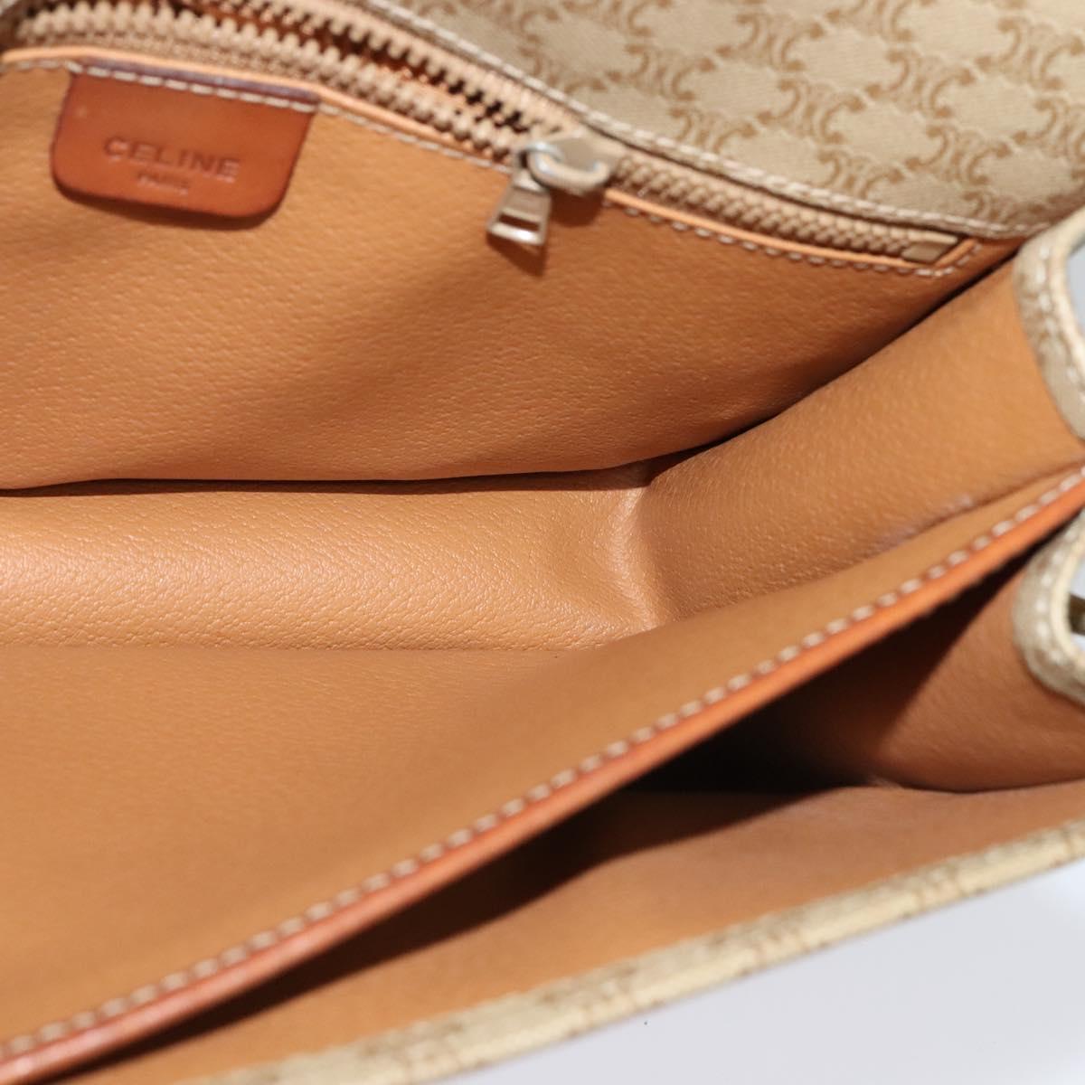 CELINE Macadam Canvas Shoulder Bag PVC Beige Gold Auth 136803