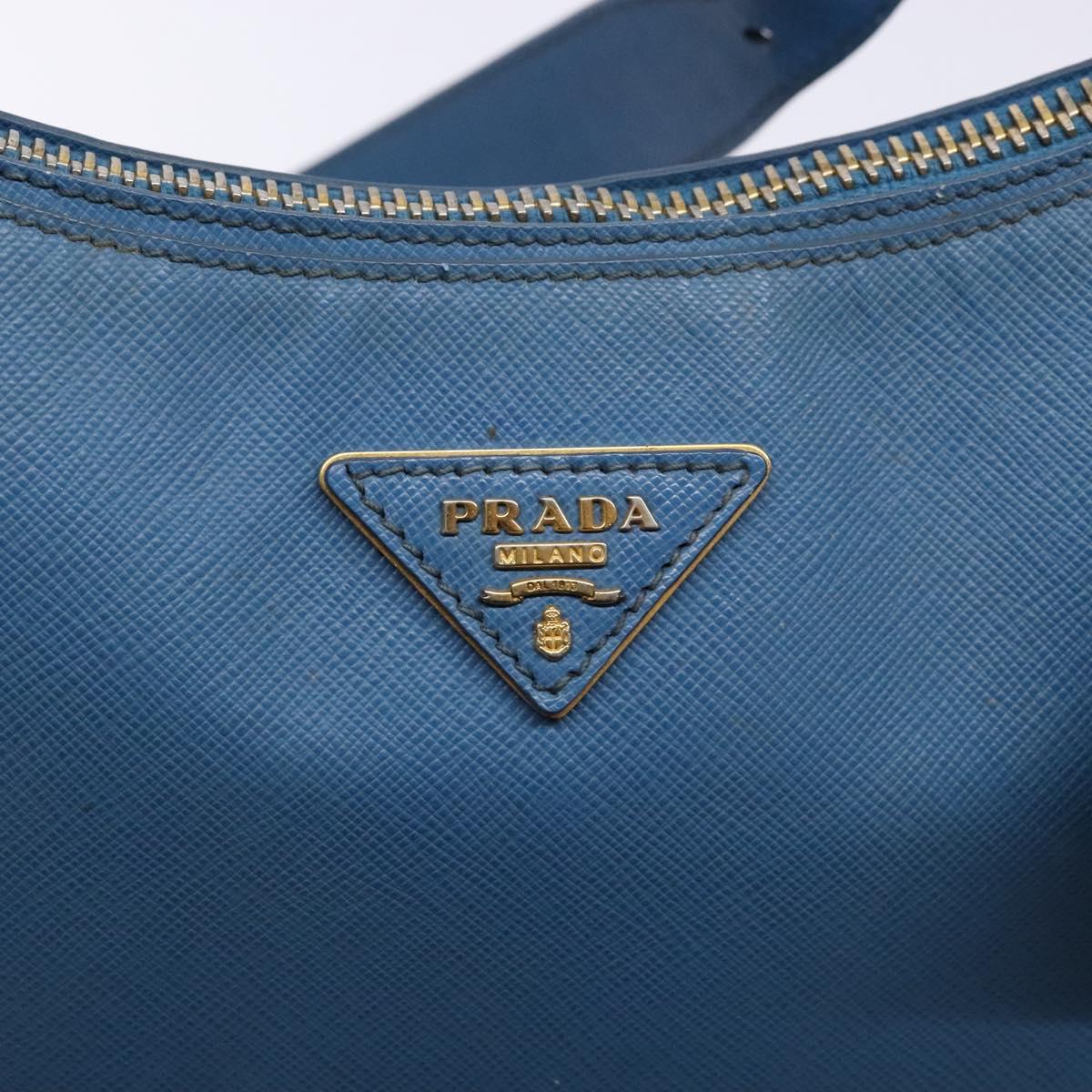 PRADA Shoulder Bag Leather Blue Gold Auth 136806