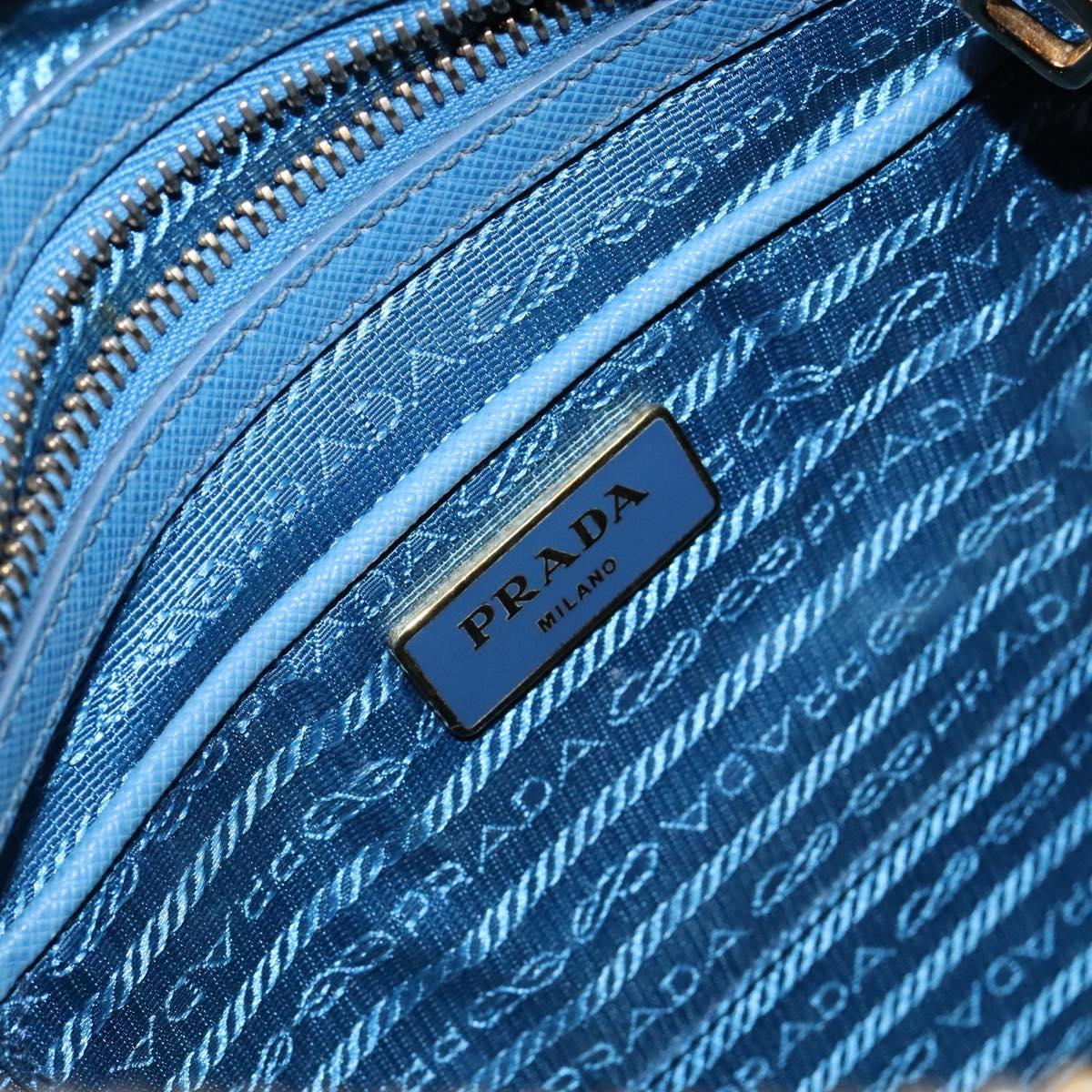 PRADA Shoulder Bag Leather Blue Gold Auth 136806