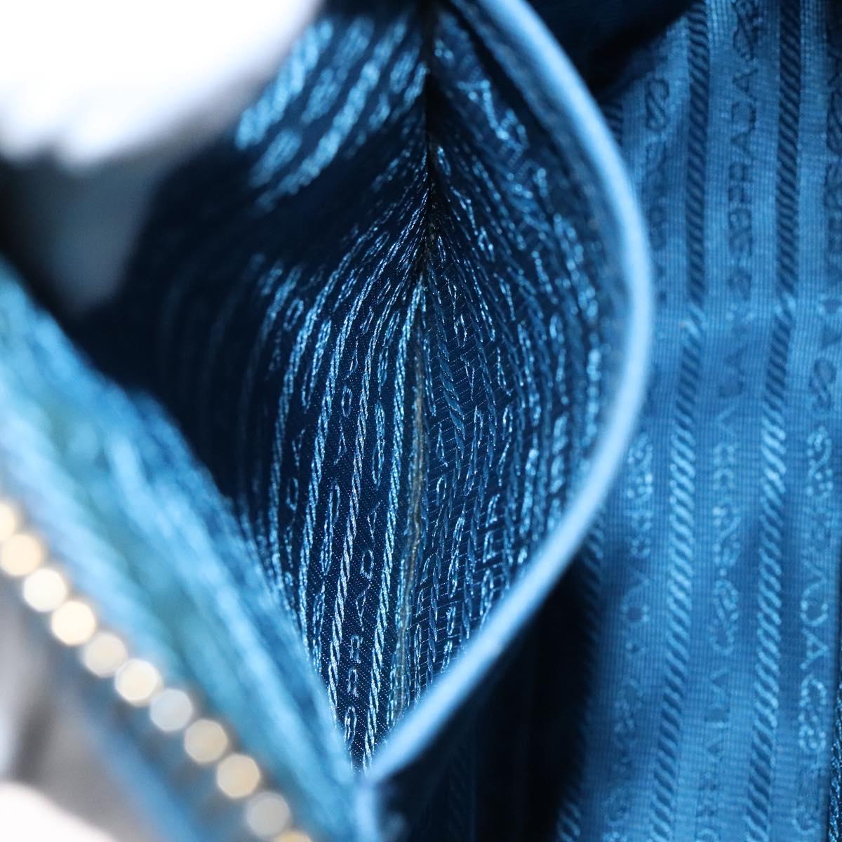 PRADA Shoulder Bag Leather Blue Gold Auth 136806