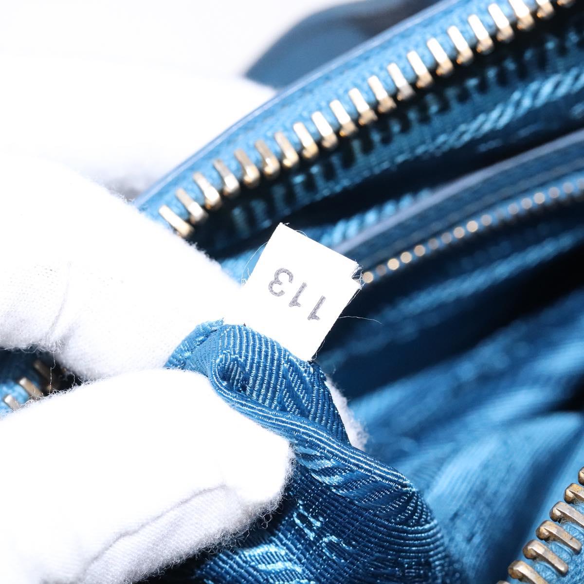 PRADA Shoulder Bag Leather Blue Gold Auth 136806