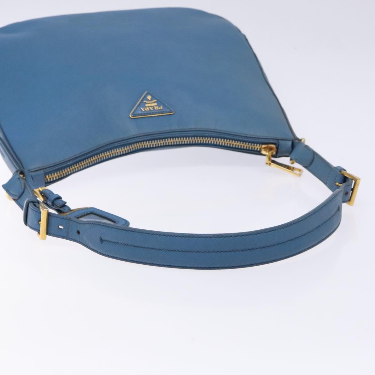 PRADA Shoulder Bag Leather Blue Gold Auth 136806