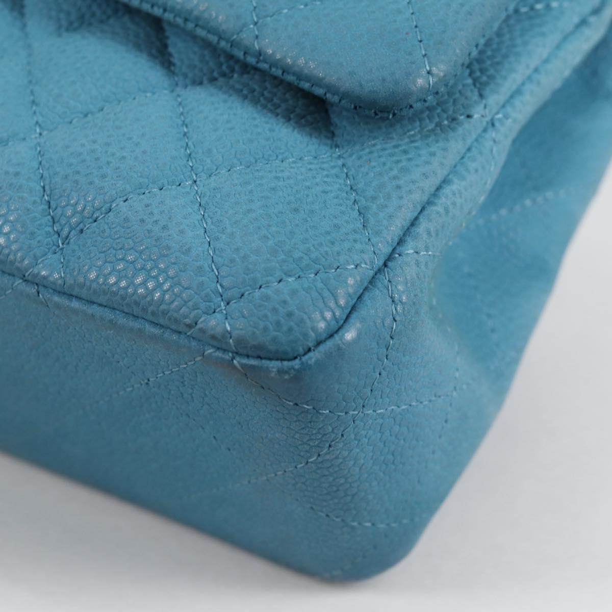 CHANEL Matelasse 25 Double Flap Chain Bag Caviar Skin Blue CC Auth 136821M
