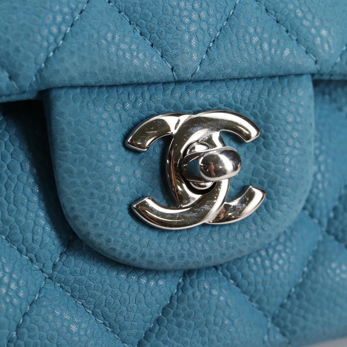 CHANEL Matelasse 25 Double Flap Chain Bag Caviar Skin Blue CC Auth 136821M