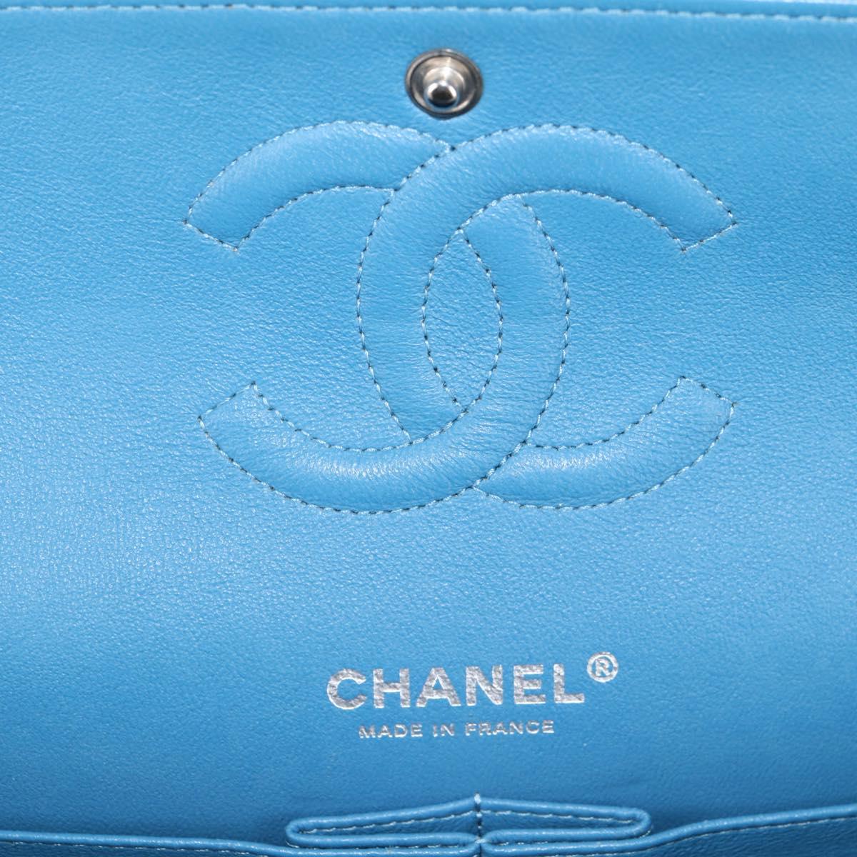 CHANEL Matelasse 25 Double Flap Chain Bag Caviar Skin Blue CC Auth 136821M