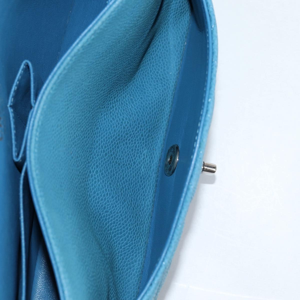 CHANEL Matelasse 25 Double Flap Chain Bag Caviar Skin Blue CC Auth 136821M