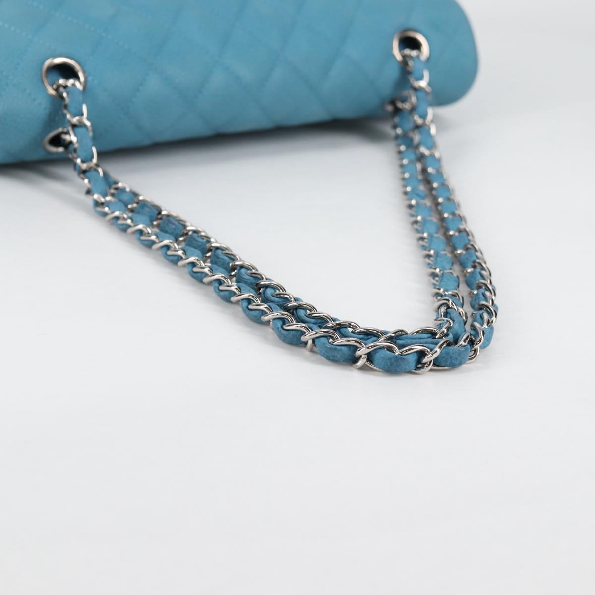 CHANEL Matelasse 25 Double Flap Chain Bag Caviar Skin Blue CC Auth 136821M