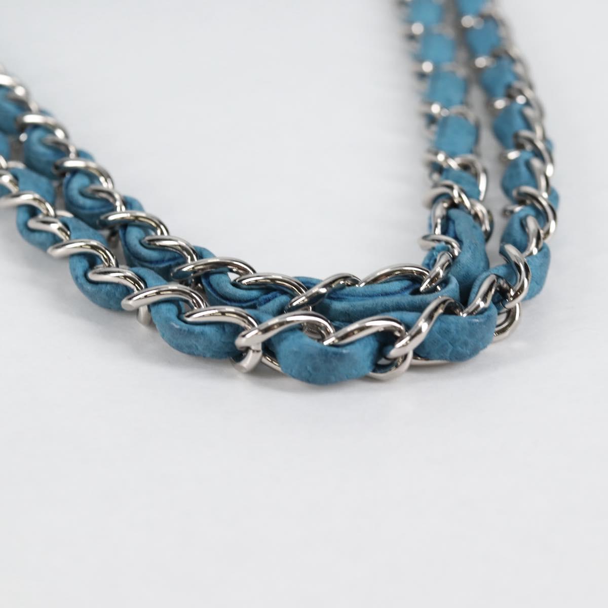 CHANEL Matelasse 25 Double Flap Chain Bag Caviar Skin Blue CC Auth 136821M