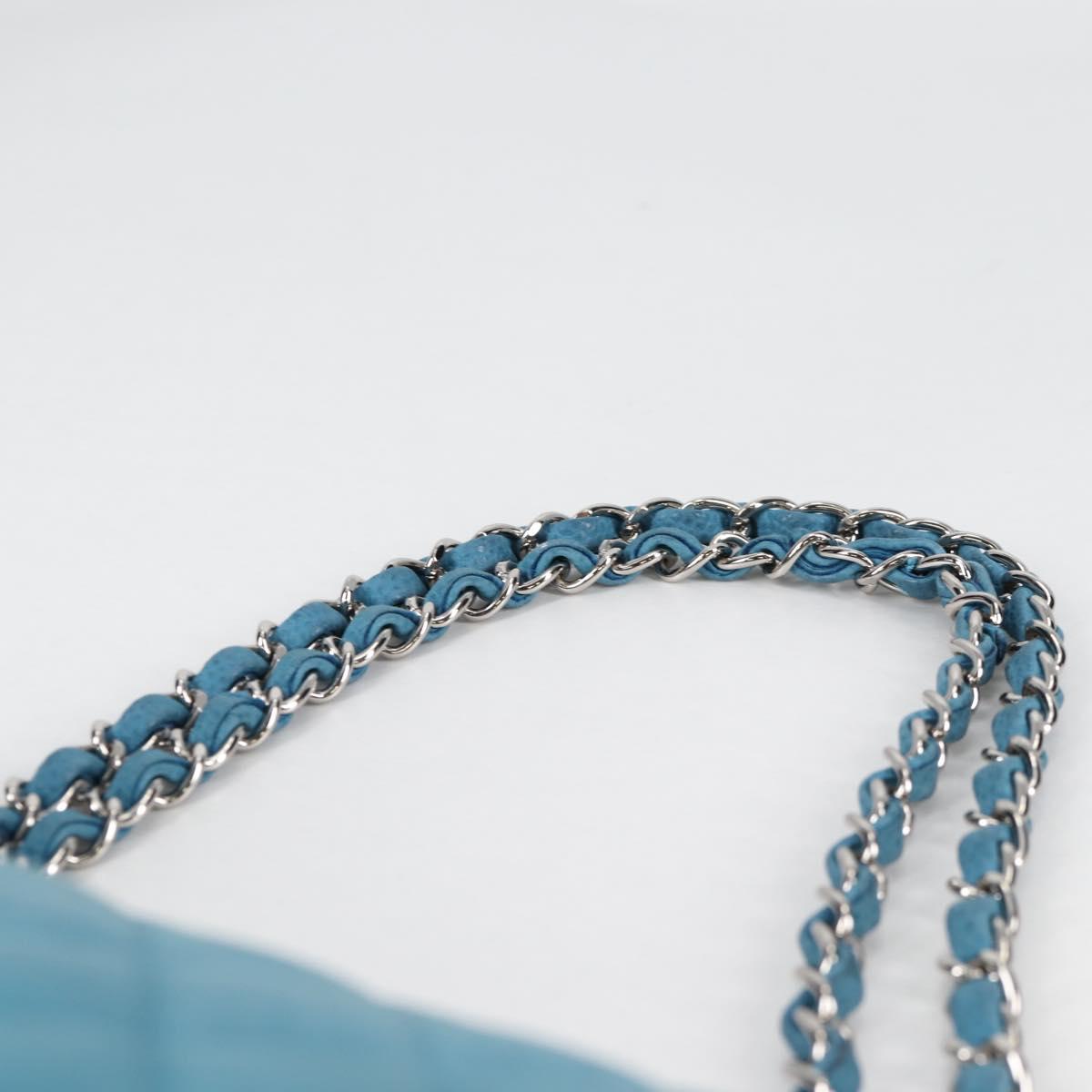 CHANEL Matelasse 25 Double Flap Chain Bag Caviar Skin Blue CC Auth 136821M