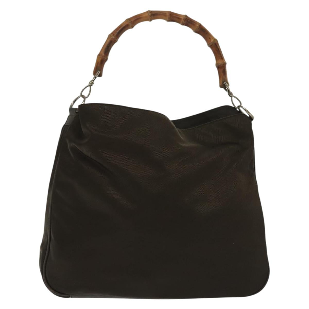 GUCCI Bamboo Shoulder Bag Nylon Green Silver 001 1998 1577 Auth 136842