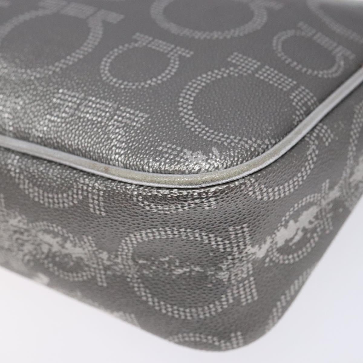 Salvatore Ferragamo Gancini Shoulder Bag Leather Silver Auth 136843