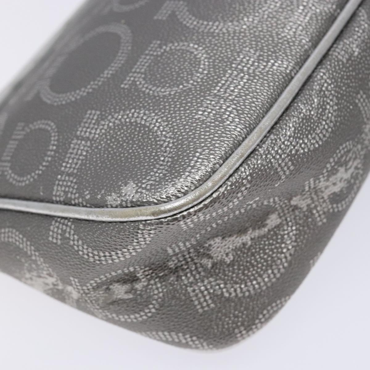 Salvatore Ferragamo Gancini Shoulder Bag Leather Silver Auth 136843