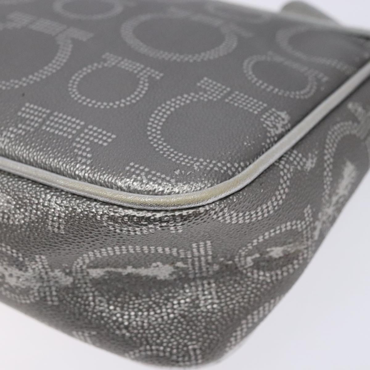Salvatore Ferragamo Gancini Shoulder Bag Leather Silver Auth 136843