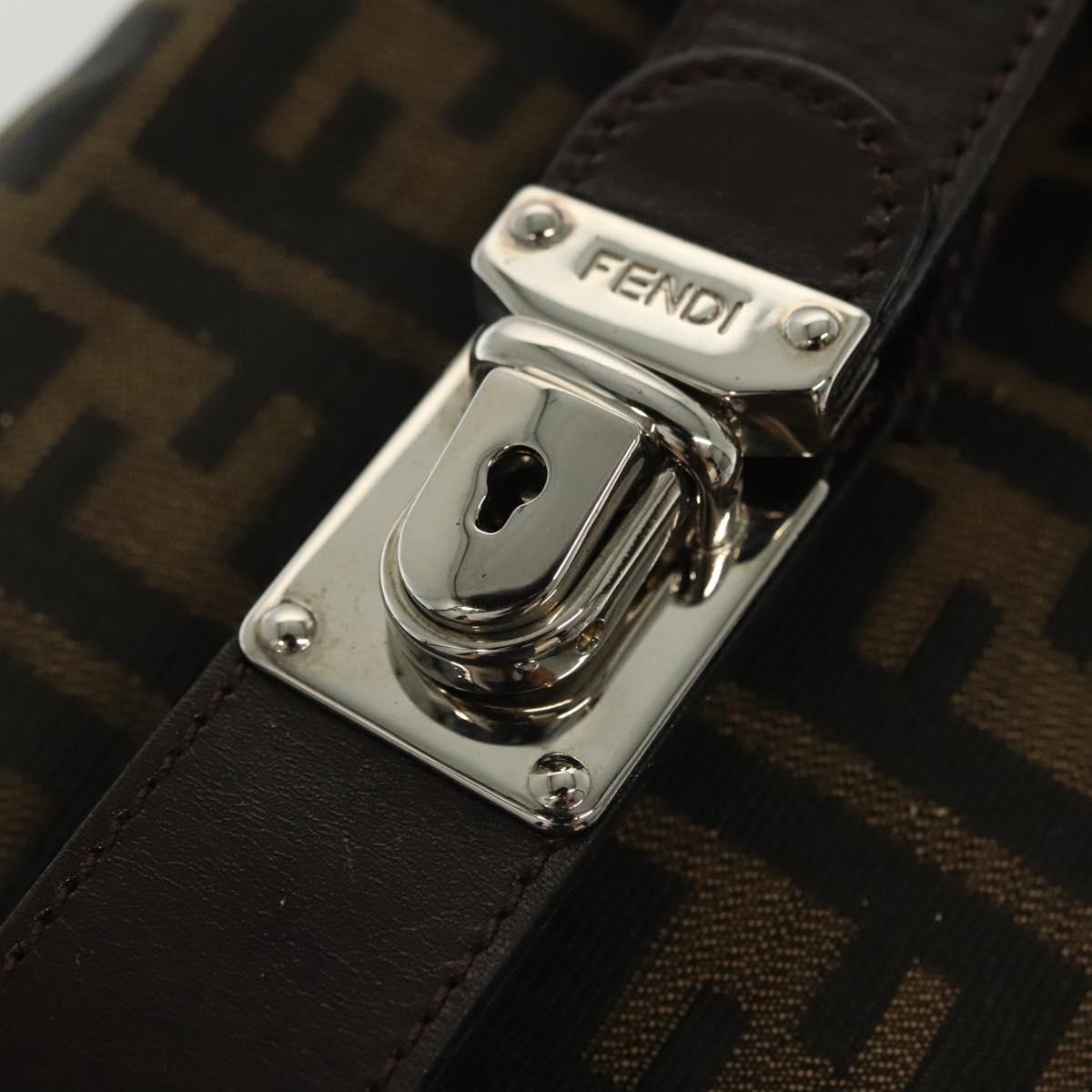FENDI Zucca Canvas Hand Bag Black Brown Silver Auth 136848