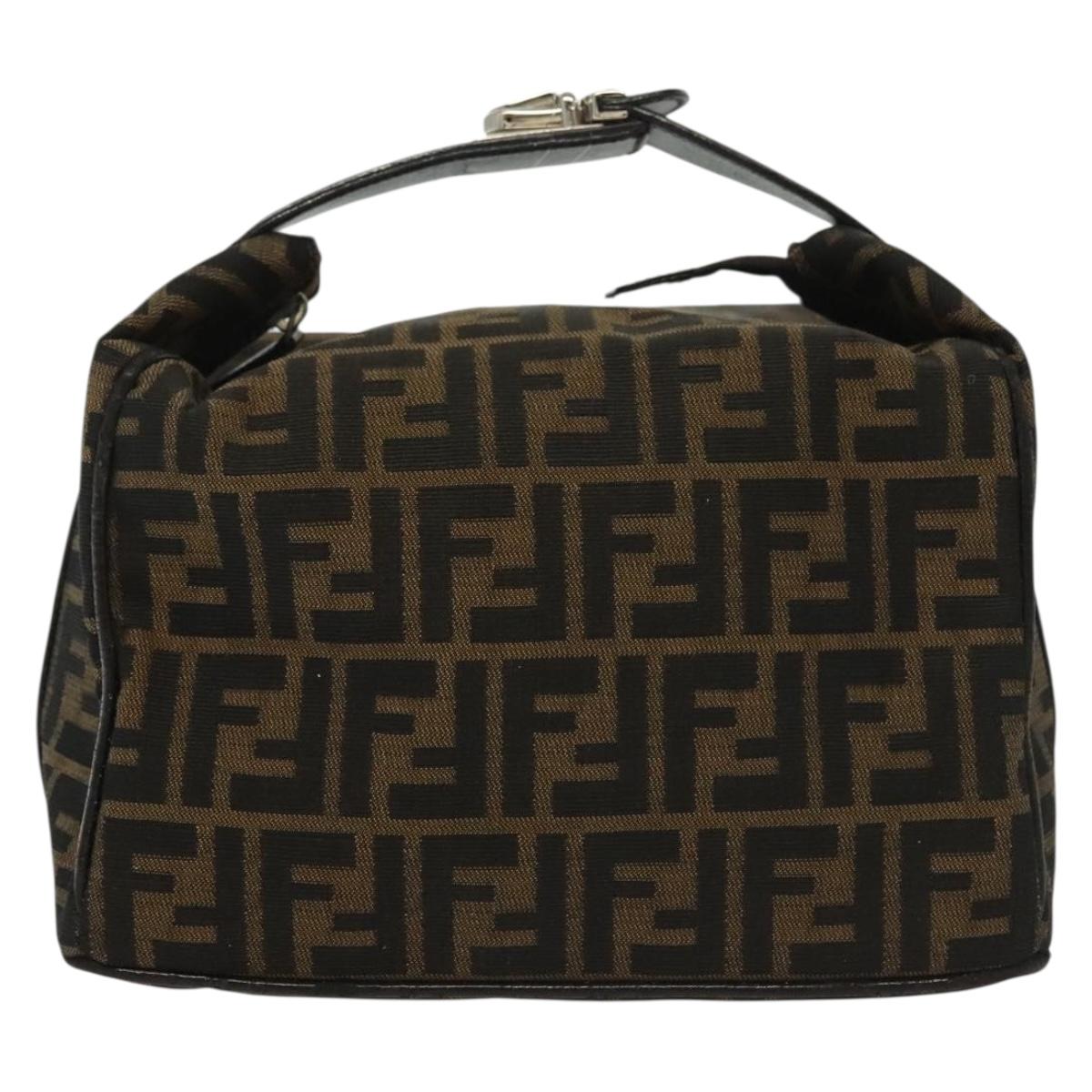 FENDI Zucca Canvas Hand Bag Black Brown Silver Auth 136848