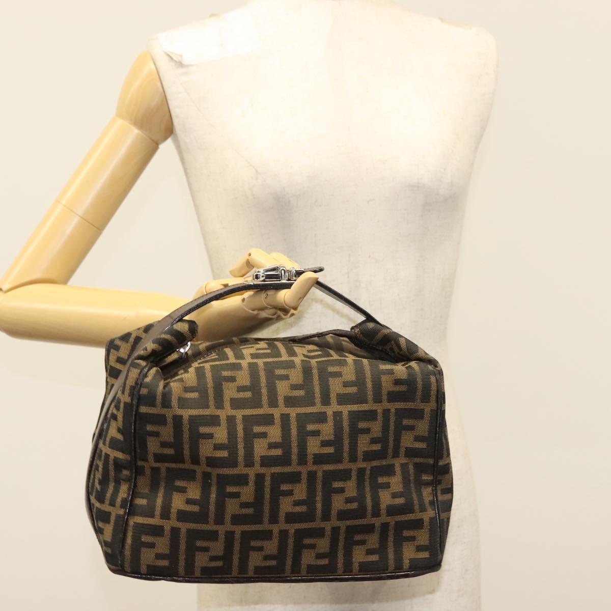 FENDI Zucca Canvas Hand Bag Black Brown Silver Auth 136848