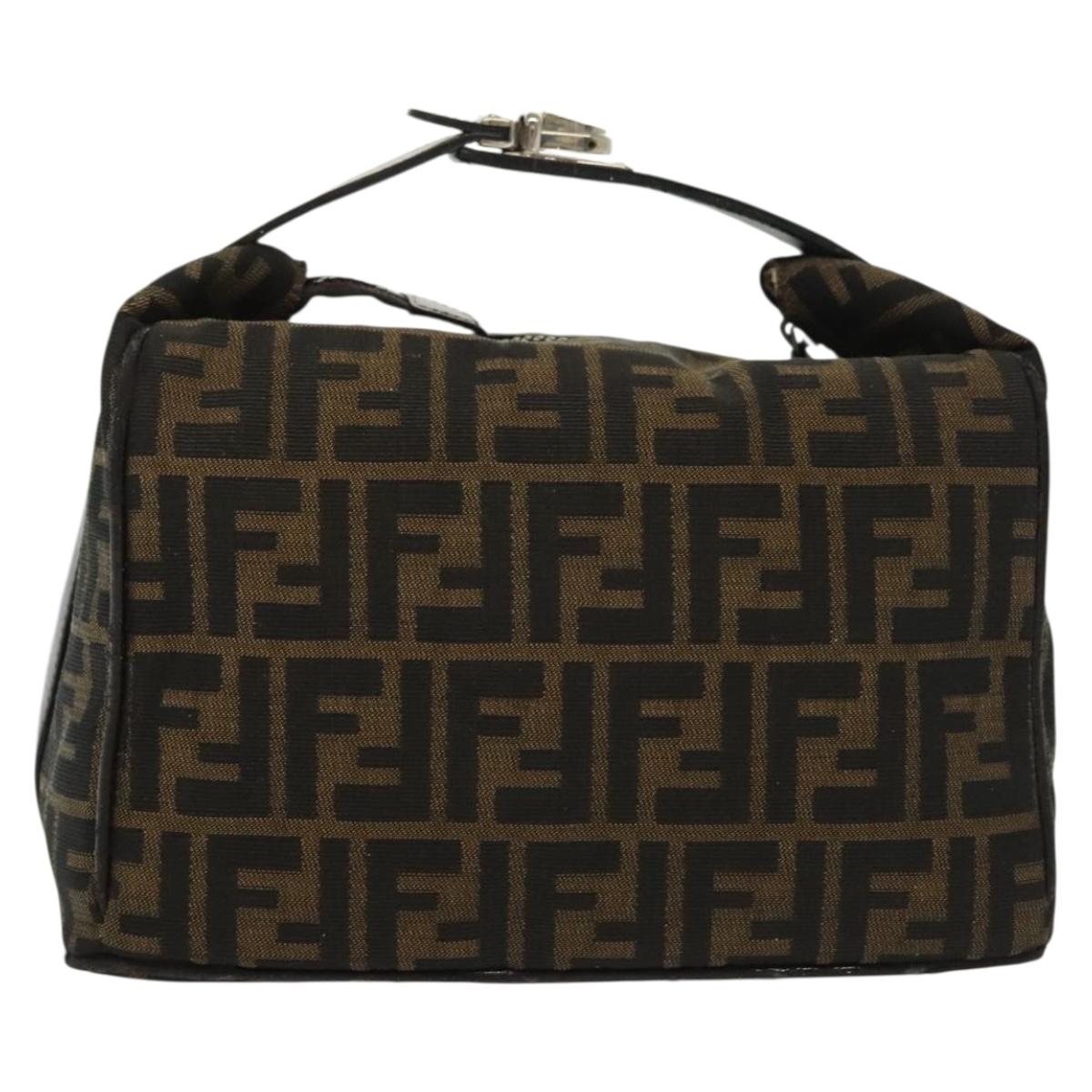 FENDI Zucca Canvas Hand Bag Black Brown Silver Auth 136848