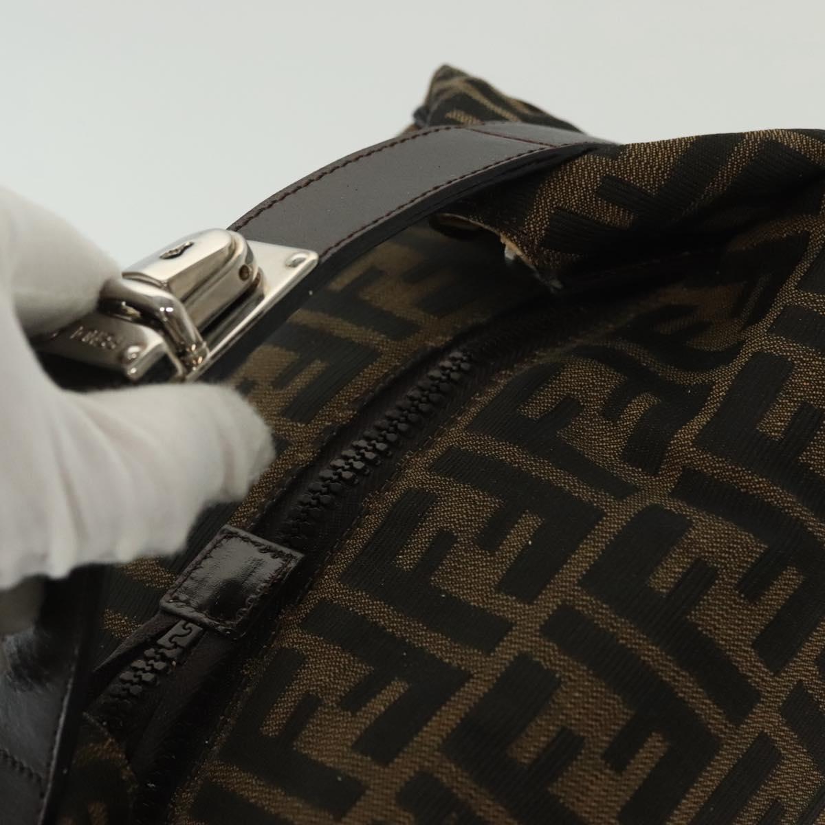 FENDI Zucca Canvas Hand Bag Black Brown Silver Auth 136848