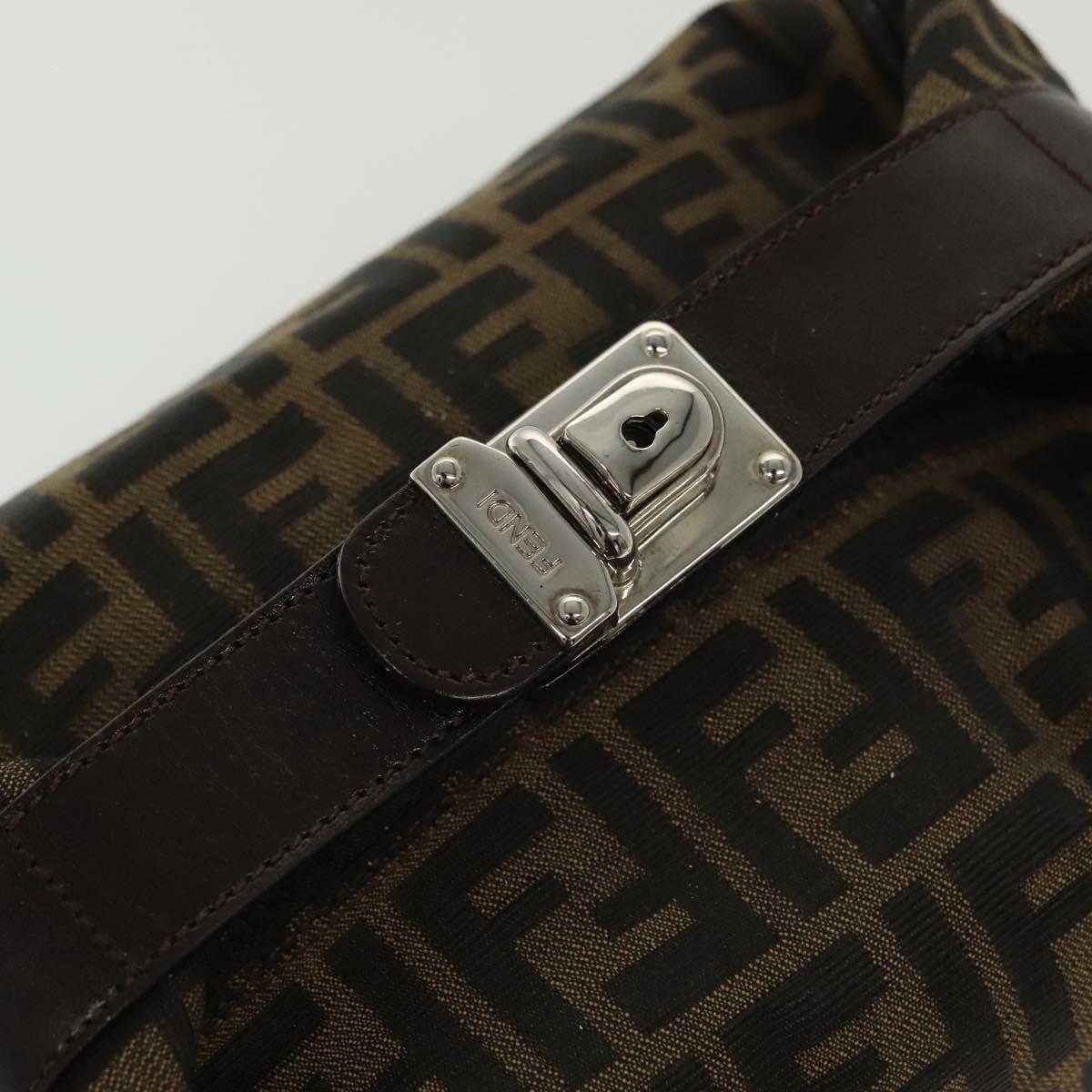 FENDI Zucca Canvas Hand Bag Black Brown Silver Auth 136848