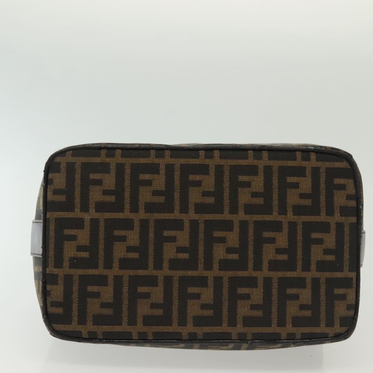 FENDI Zucca Canvas Hand Bag Black Brown Silver Auth 136848