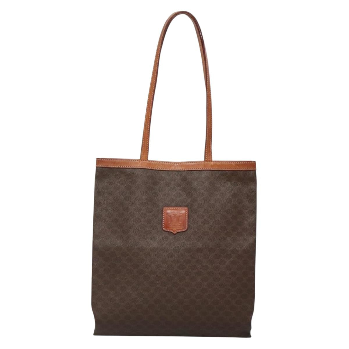 CELINE Macadam Canvas Tote Bag PVC Brown Gold Auth 136856