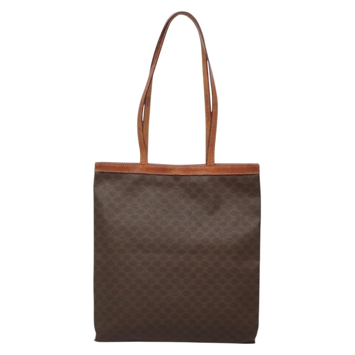 CELINE Macadam Canvas Tote Bag PVC Brown Gold Auth 136856