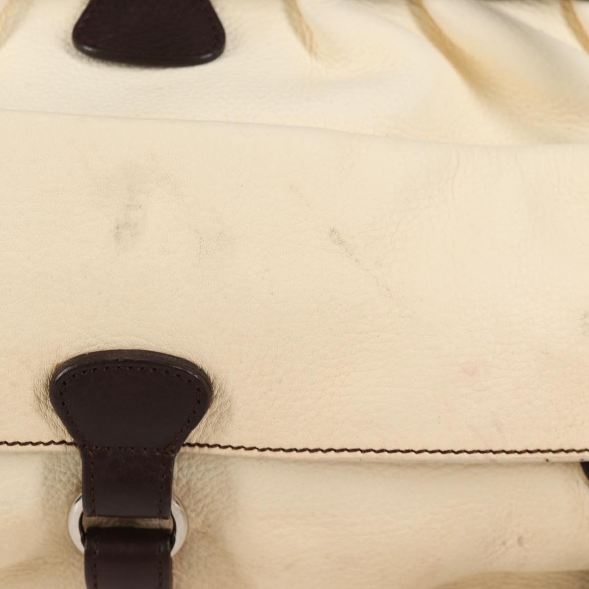 Salvatore Ferragamo Gancini Hand Bag Leather Ivory Silver Auth 136857