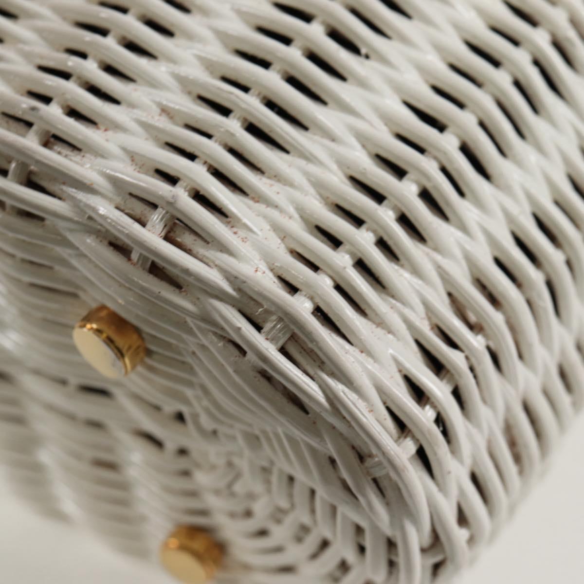 Salvatore Ferragamo Gancini Hand Bag Raffia White Gold Auth 136858V
