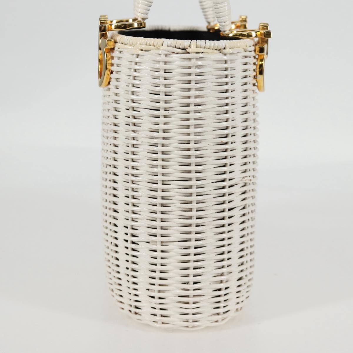 Salvatore Ferragamo Gancini Hand Bag Raffia White Gold Auth 136858V