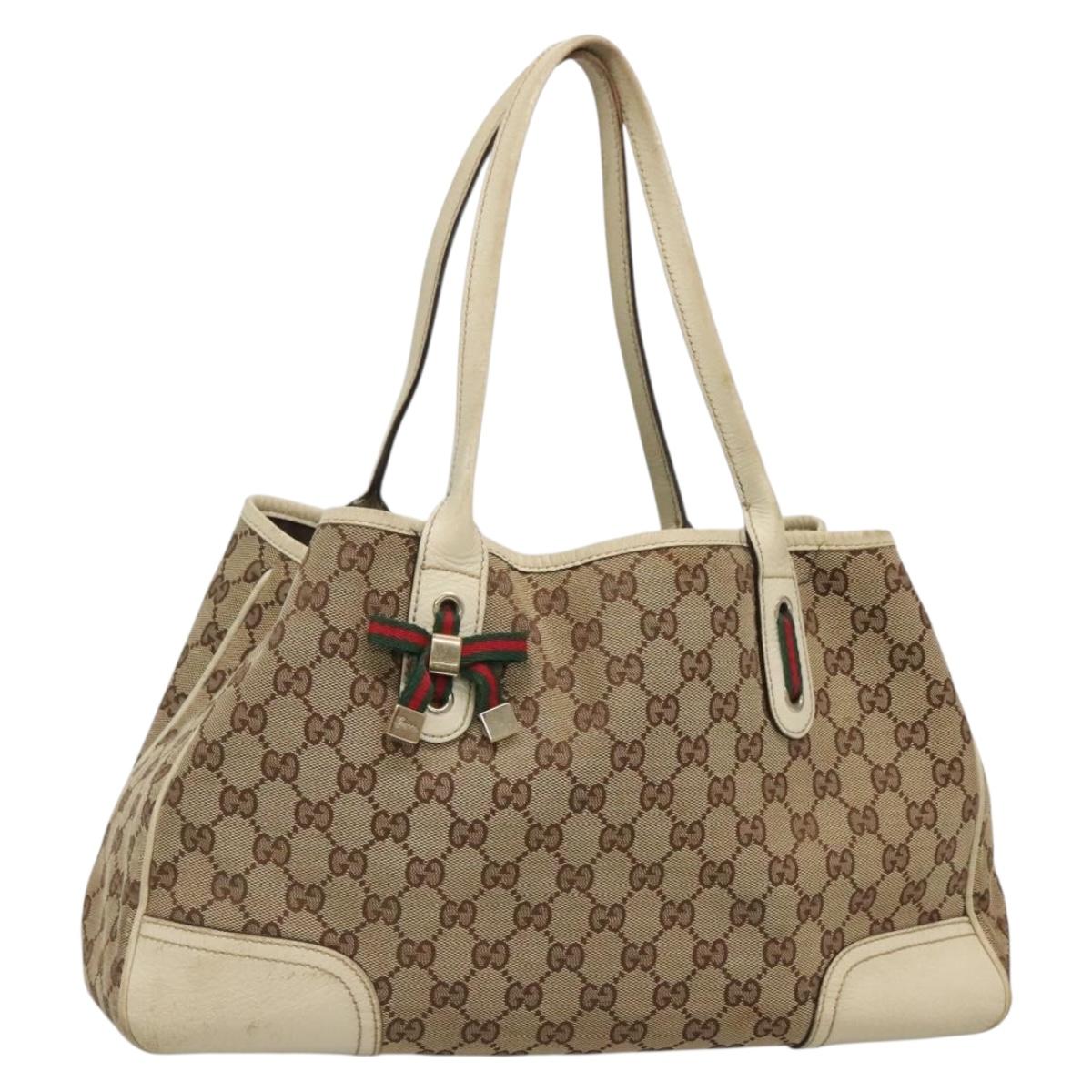 GUCCI Web Sherry Line GG Canvas Tote Bag Beige Green Red 163805 Auth 136879