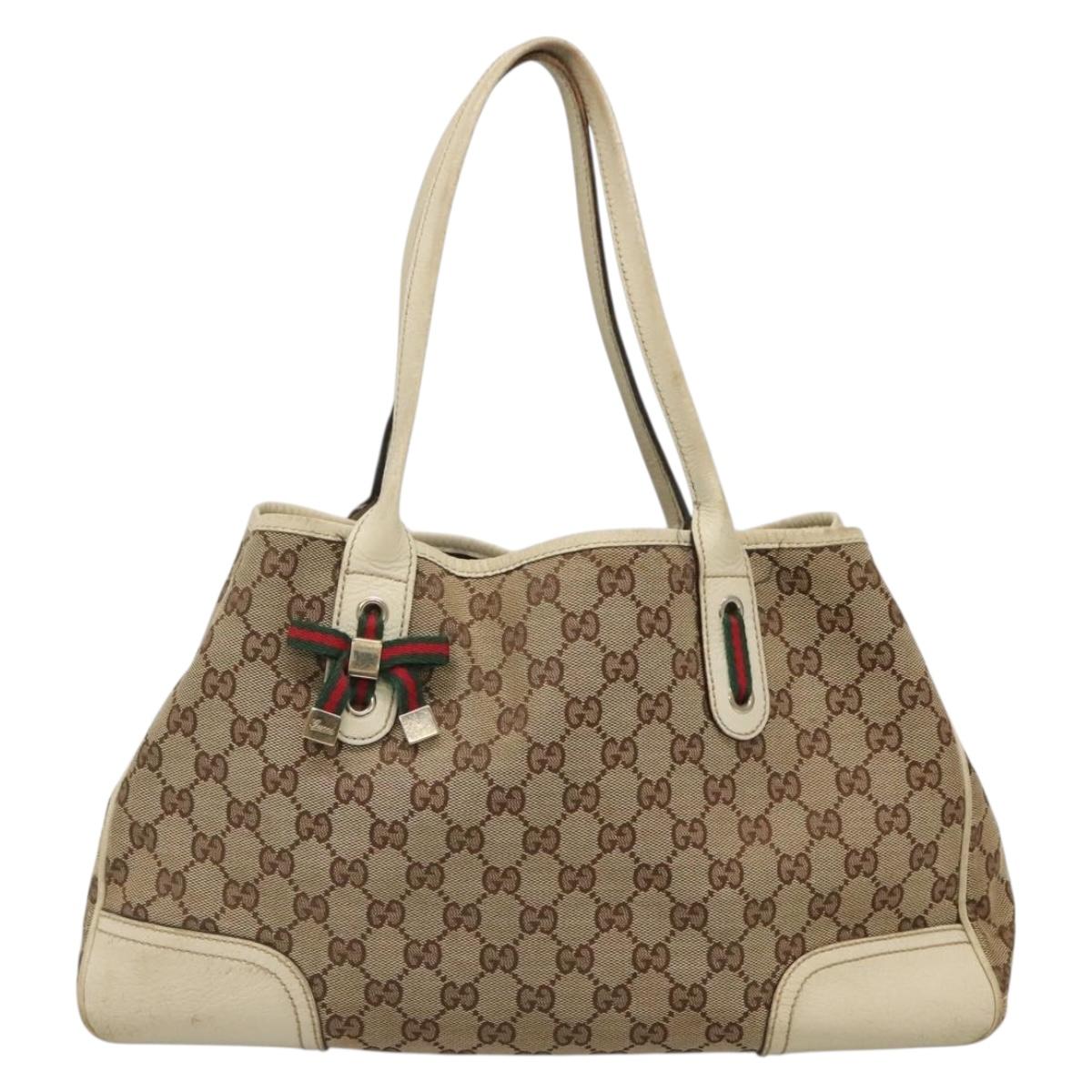 GUCCI Web Sherry Line GG Canvas Tote Bag Beige Green Red 163805 Auth 136879