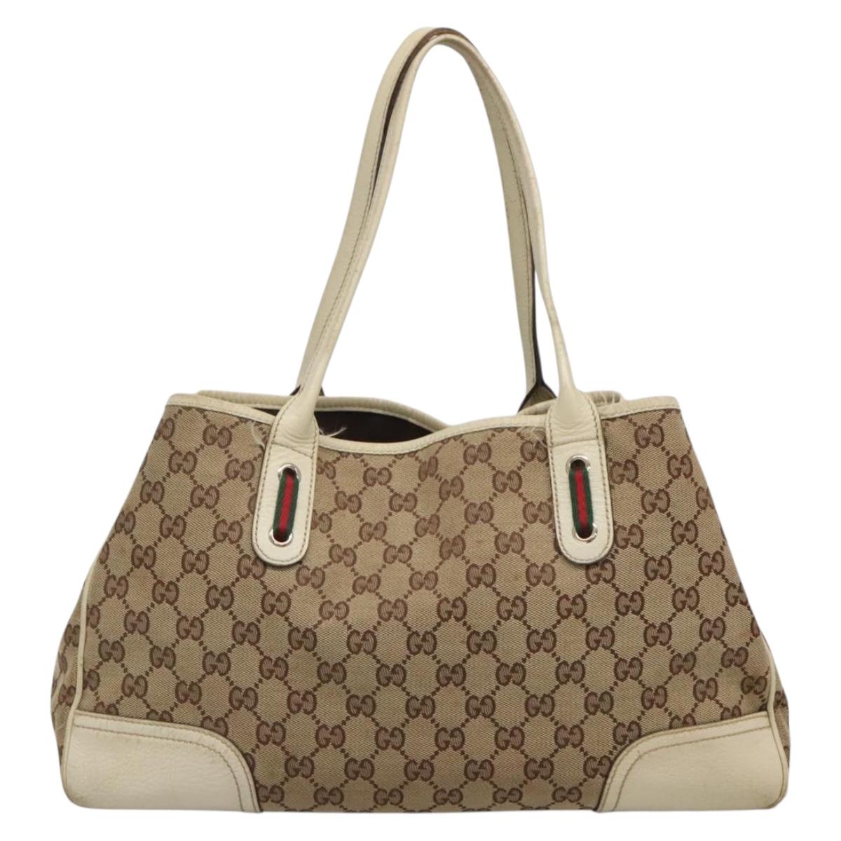 GUCCI Web Sherry Line GG Canvas Tote Bag Beige Green Red 163805 Auth 136879