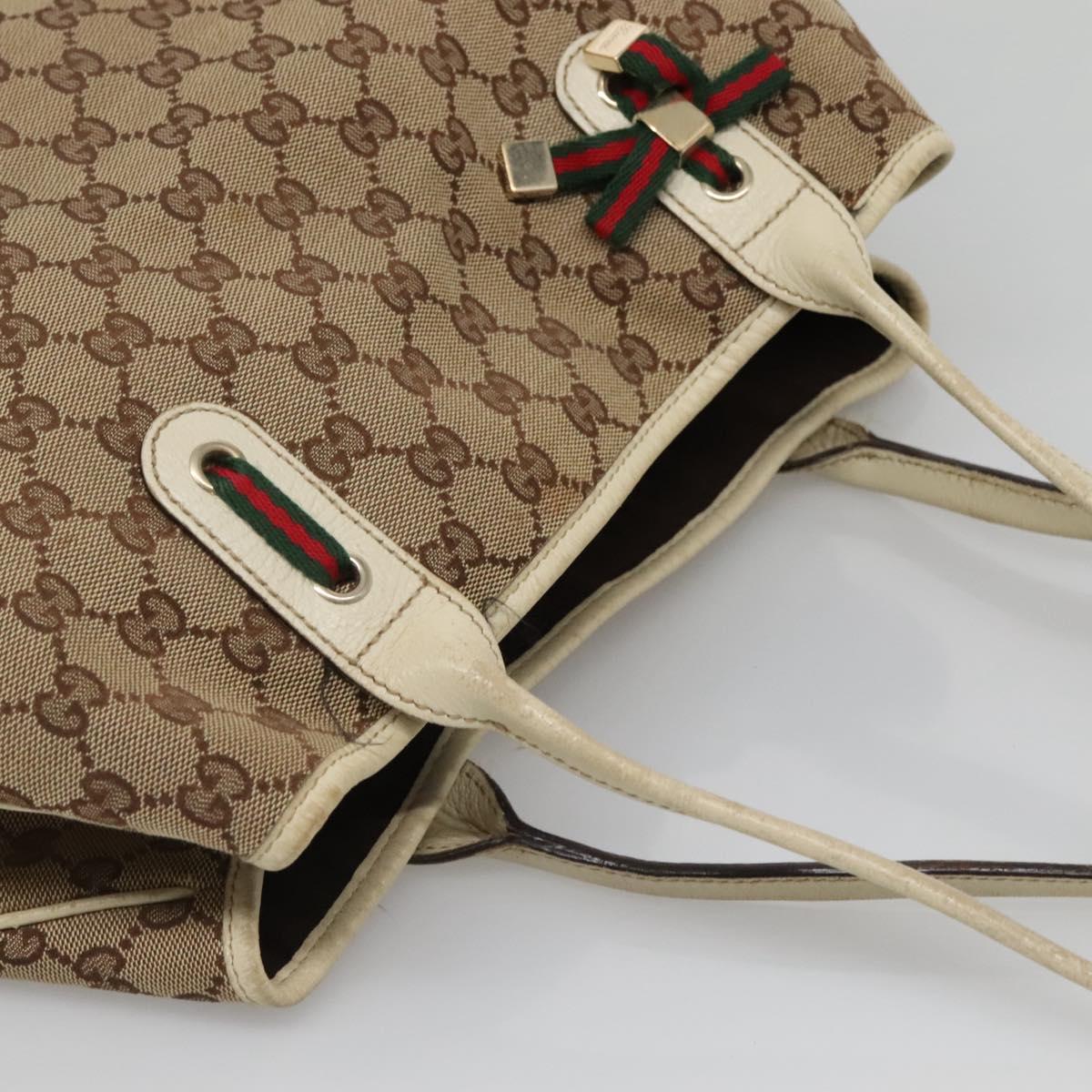 GUCCI Web Sherry Line GG Canvas Tote Bag Beige Green Red 163805 Auth 136879