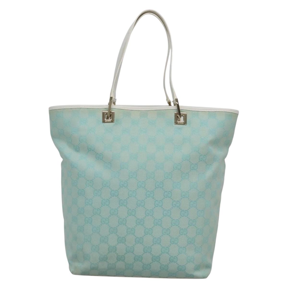 GUCCI GG Canvas Tote Bag Light Blue Gold 002 1098 1705 Auth 136880