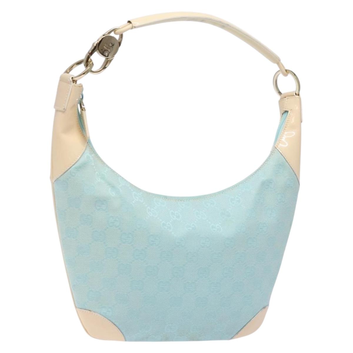GUCCI GG Canvas Shoulder Bag Light Blue Gold 001 4158 3754 Auth 136919