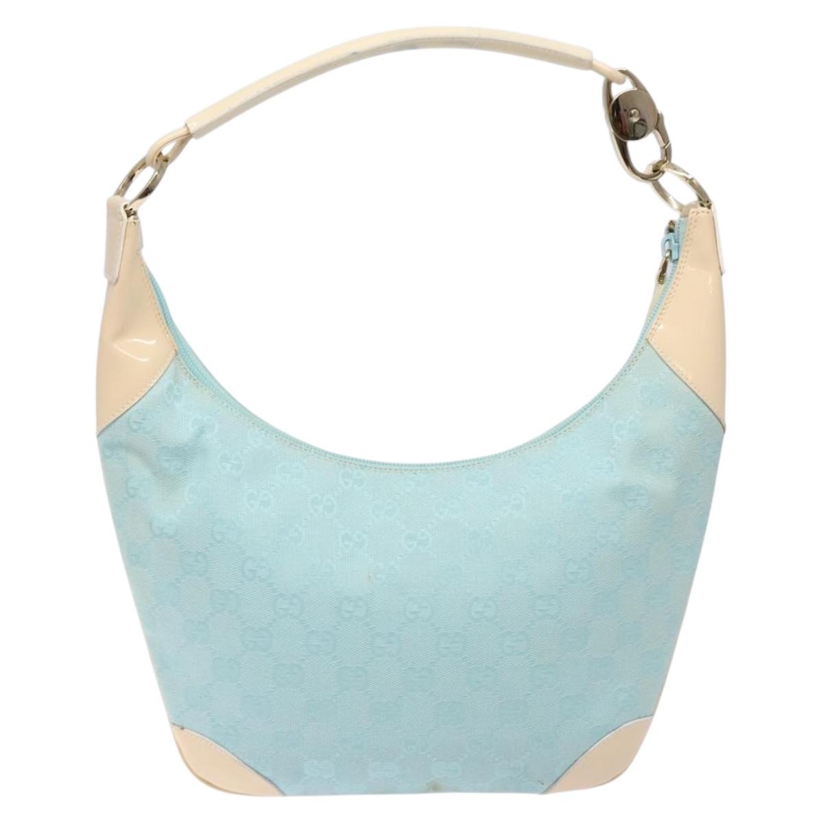 GUCCI GG Canvas Shoulder Bag Light Blue Gold 001 4158 3754 Auth 136919