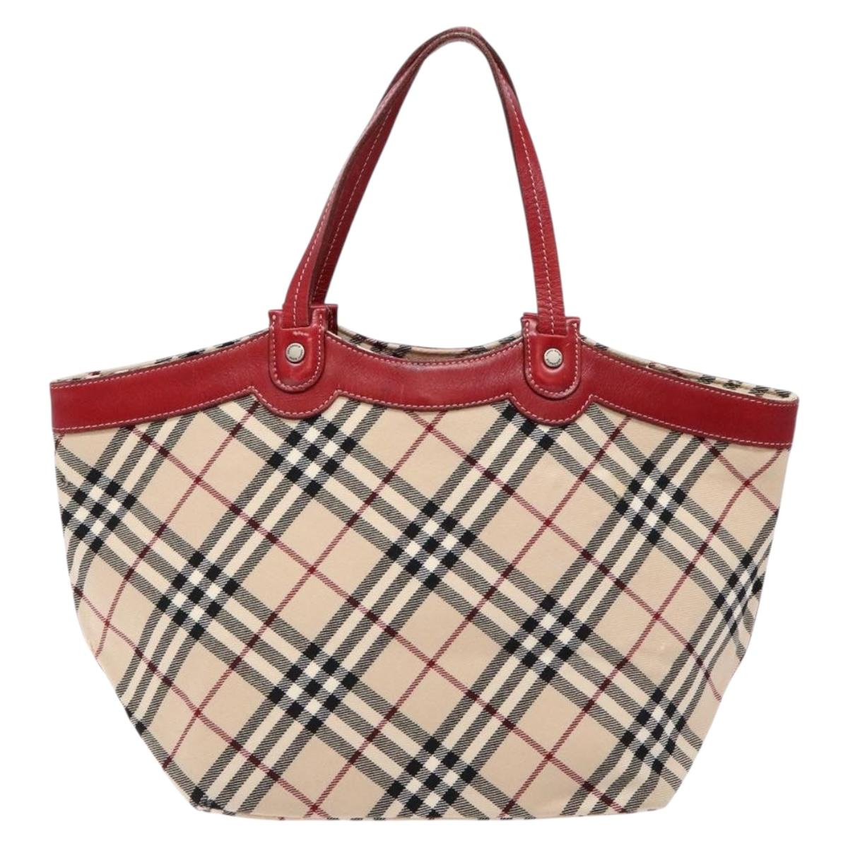BURBERRY Nova Check Blue Label Tote Bag Canvas Beige Auth 136920