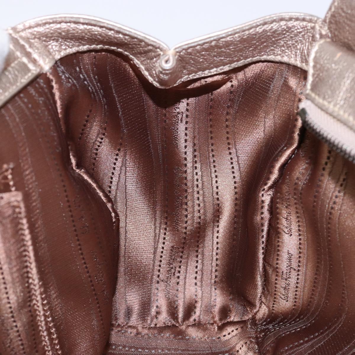 Salvatore Ferragamo Gancini Hand Bag Leather Gold Auth 136922