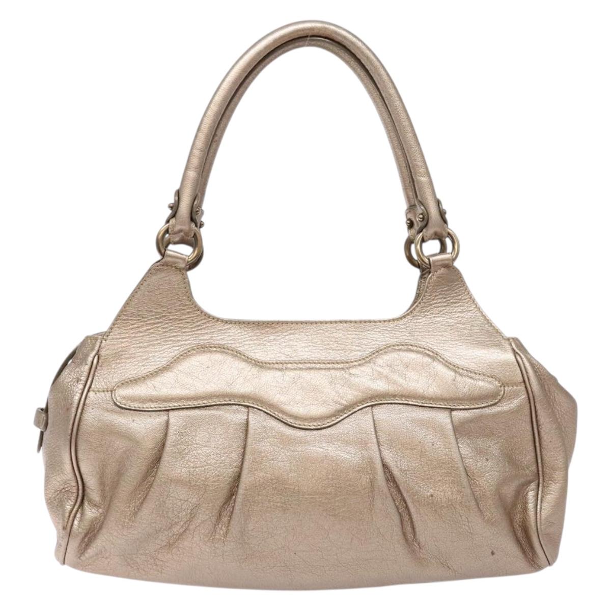 Salvatore Ferragamo Gancini Hand Bag Leather Gold Auth 136922